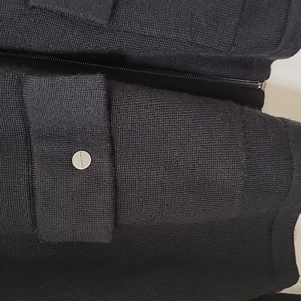 Michael Kors Size L Black Zip Front Cardigan Sweater, Wool Blend, EUC - Picture 3 of 11